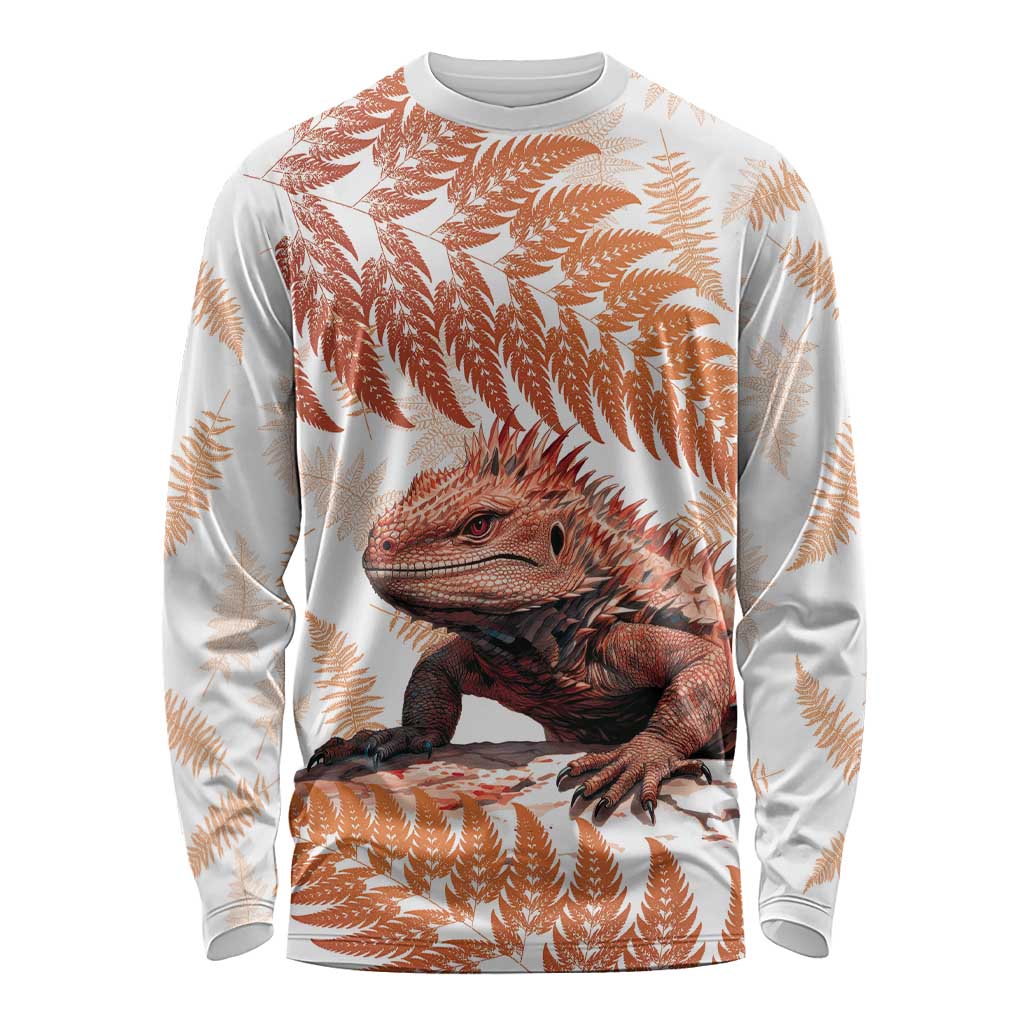 Red New Zealand Tuatara Long Sleeve Shirt Aotearoa Sphenodon Punctatus Silver Fern