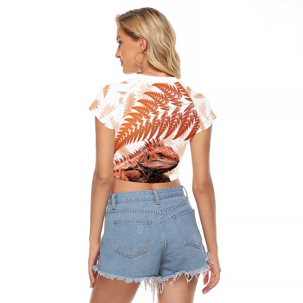 Red New Zealand Tuatara Raglan Cropped T Shirt Aotearoa Sphenodon Punctatus Silver Fern LT14 - Polynesian Pride