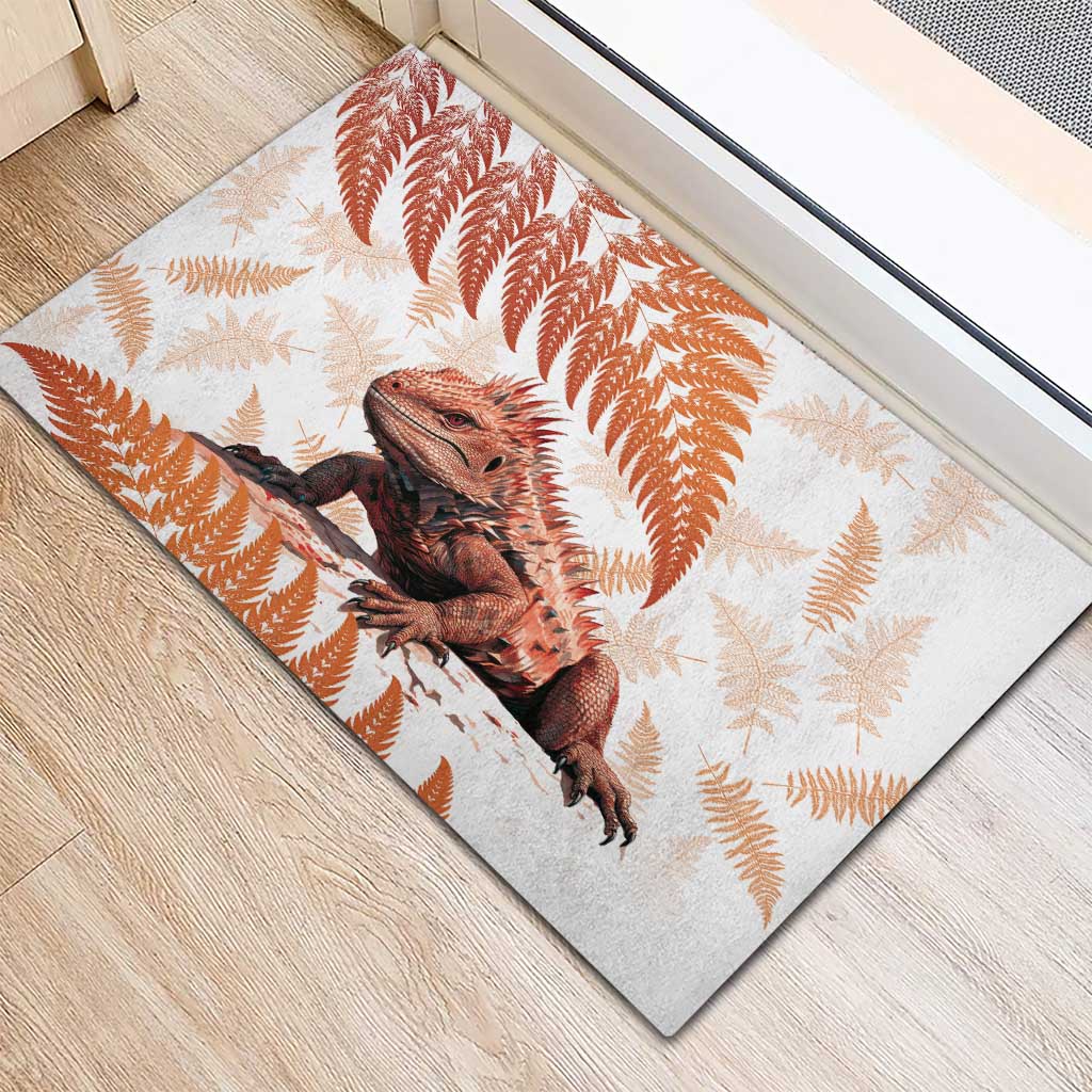 Red New Zealand Tuatara Rubber Doormat Aotearoa Sphenodon Punctatus Silver Fern