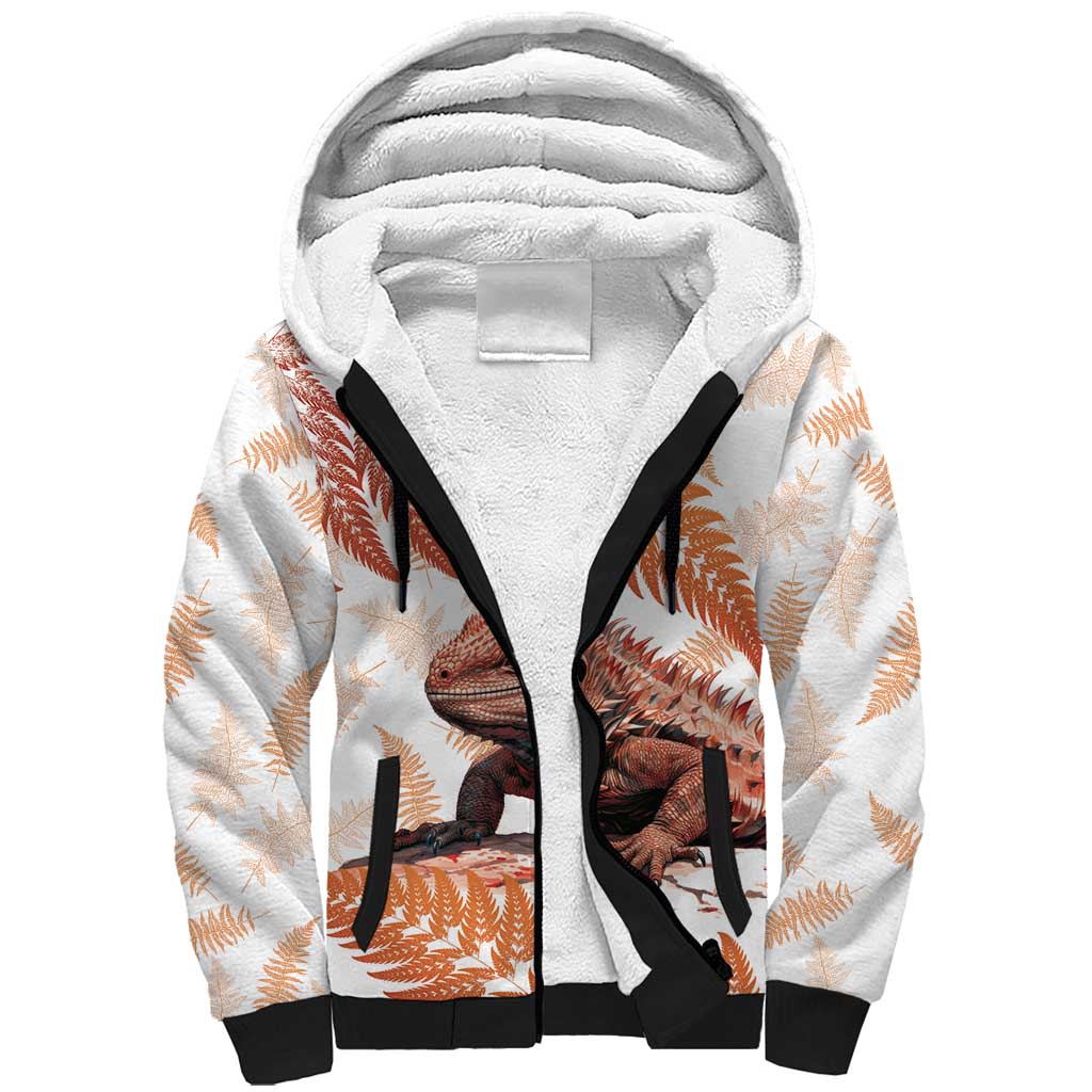Red New Zealand Tuatara Sherpa Hoodie Aotearoa Sphenodon Punctatus Silver Fern