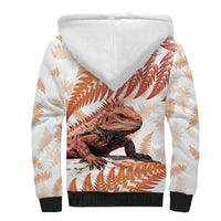 Red New Zealand Tuatara Sherpa Hoodie Aotearoa Sphenodon Punctatus Silver Fern