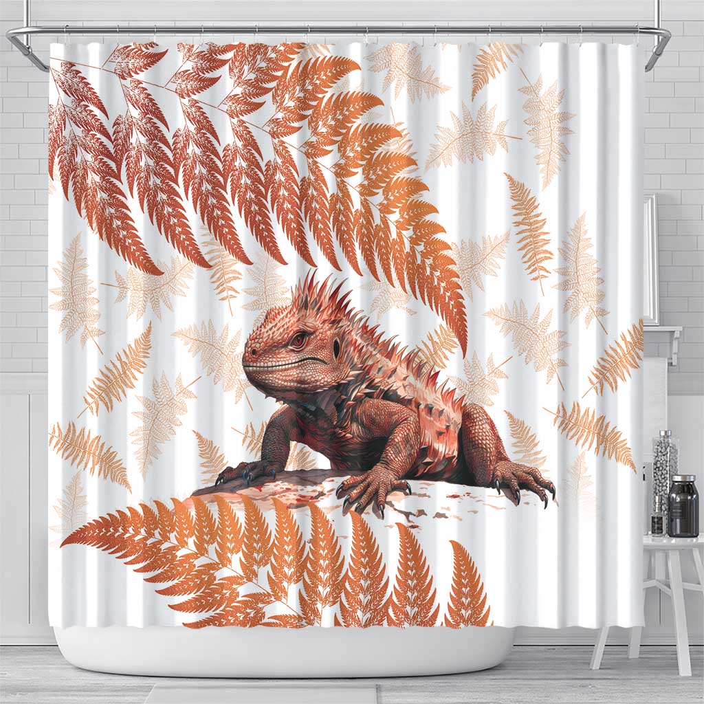 Red New Zealand Tuatara Shower Curtain Aotearoa Sphenodon Punctatus Silver Fern LT14 - Polynesian Pride