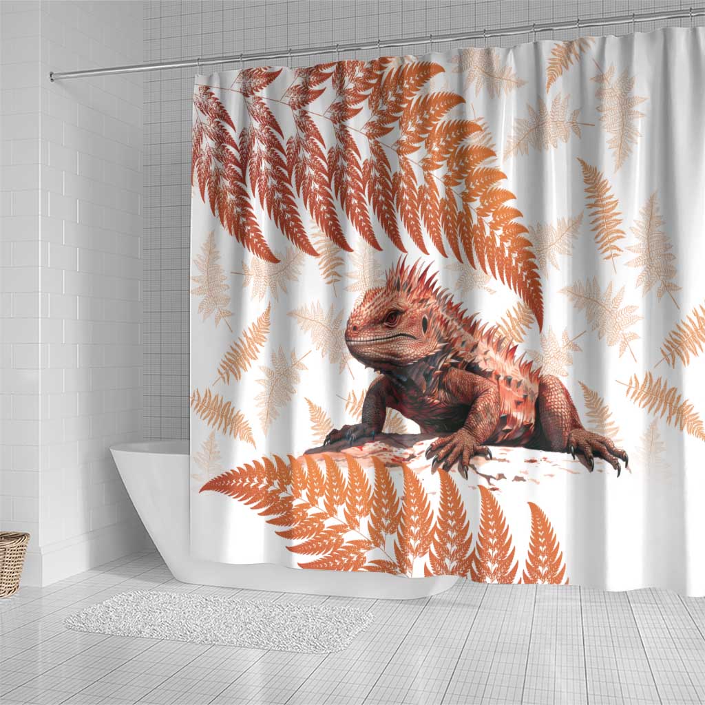 Red New Zealand Tuatara Shower Curtain Aotearoa Sphenodon Punctatus Silver Fern LT14 - Polynesian Pride