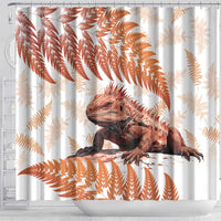 Red New Zealand Tuatara Shower Curtain Aotearoa Sphenodon Punctatus Silver Fern LT14 - Polynesian Pride