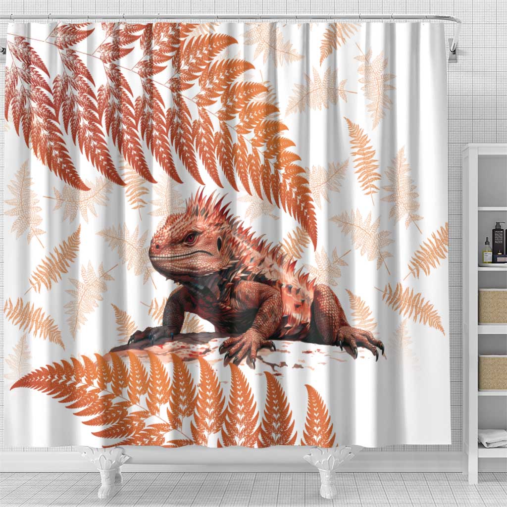 Red New Zealand Tuatara Shower Curtain Aotearoa Sphenodon Punctatus Silver Fern LT14 - Polynesian Pride