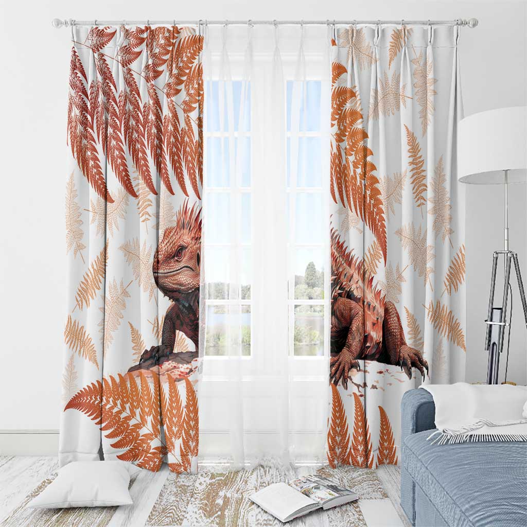 Red New Zealand Tuatara Window Curtain Aotearoa Sphenodon Punctatus Silver Fern