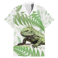 Green New Zealand Tuatara Family Matching Mermaid Dress and Hawaiian Shirt Aotearoa Sphenodon Punctatus Silver Fern LT14 Dad's Shirt - Short Sleeve Green - Polynesian Pride