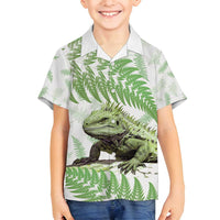 Green New Zealand Tuatara Family Matching Off Shoulder Maxi Dress and Hawaiian Shirt Aotearoa Sphenodon Punctatus Silver Fern LT14 Son's Shirt Green - Polynesian Pride