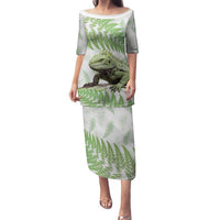 Green New Zealand Tuatara Family Matching Puletasi and Hawaiian Shirt Aotearoa Sphenodon Punctatus Silver Fern LT14 Mom's Dress Green - Polynesian Pride