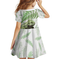 Green New Zealand Tuatara Family Matching Short Sleeve Bodycon Dress and Hawaiian Shirt Aotearoa Sphenodon Punctatus Silver Fern LT14 - Polynesian Pride