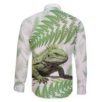 Green New Zealand Tuatara Family Matching Short Sleeve Bodycon Dress and Hawaiian Shirt Aotearoa Sphenodon Punctatus Silver Fern LT14 - Polynesian Pride