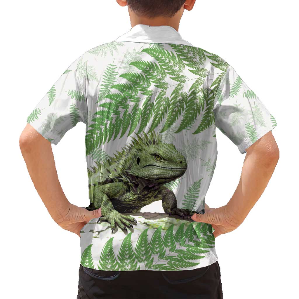 Green New Zealand Tuatara Family Matching Summer Maxi Dress and Hawaiian Shirt Aotearoa Sphenodon Punctatus Silver Fern LT14 - Polynesian Pride