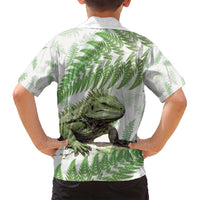 Green New Zealand Tuatara Family Matching Summer Maxi Dress and Hawaiian Shirt Aotearoa Sphenodon Punctatus Silver Fern LT14 - Polynesian Pride