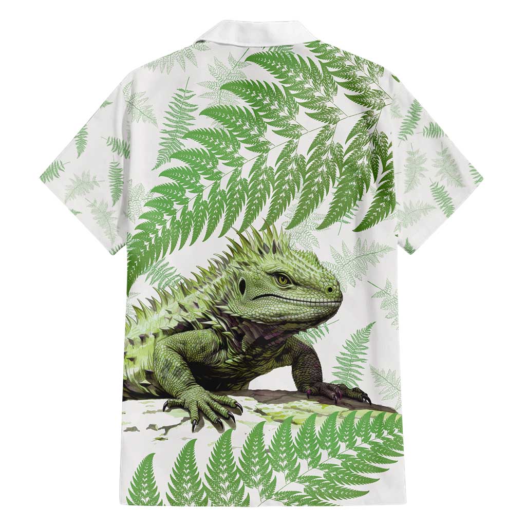 Green New Zealand Tuatara Family Matching Summer Maxi Dress and Hawaiian Shirt Aotearoa Sphenodon Punctatus Silver Fern LT14 - Polynesian Pride