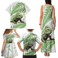 Green New Zealand Tuatara Family Matching Tank Maxi Dress and Hawaiian Shirt Aotearoa Sphenodon Punctatus Silver Fern LT14 - Polynesian Pride