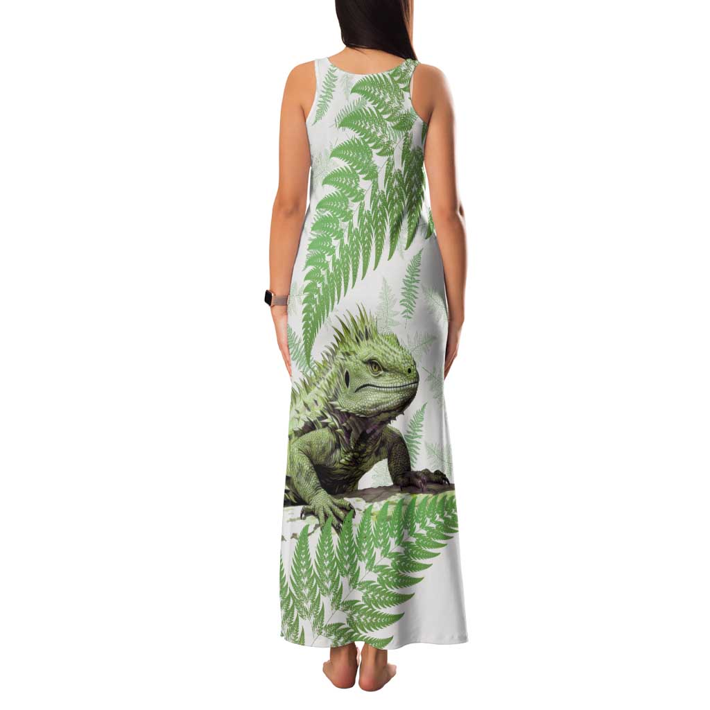 Green New Zealand Tuatara Family Matching Tank Maxi Dress and Hawaiian Shirt Aotearoa Sphenodon Punctatus Silver Fern LT14 - Polynesian Pride