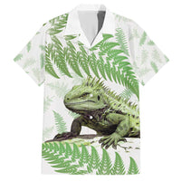 Green New Zealand Tuatara Hawaiian Shirt Aotearoa Sphenodon Punctatus Silver Fern LT14 Green - Polynesian Pride