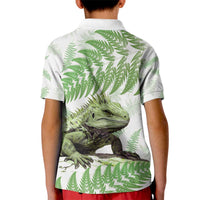 Green New Zealand Tuatara Kid Polo Shirt Aotearoa Sphenodon Punctatus Silver Fern LT14 - Polynesian Pride