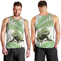 Green New Zealand Tuatara Men Tank Top Aotearoa Sphenodon Punctatus Silver Fern