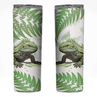 Green New Zealand Tuatara Skinny Tumbler Aotearoa Sphenodon Punctatus Silver Fern LT14 Green - Polynesian Pride