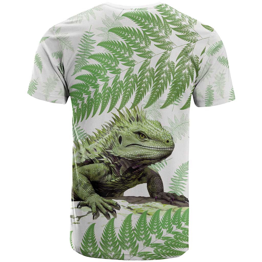 Green New Zealand Tuatara T Shirt Aotearoa Sphenodon Punctatus Silver Fern