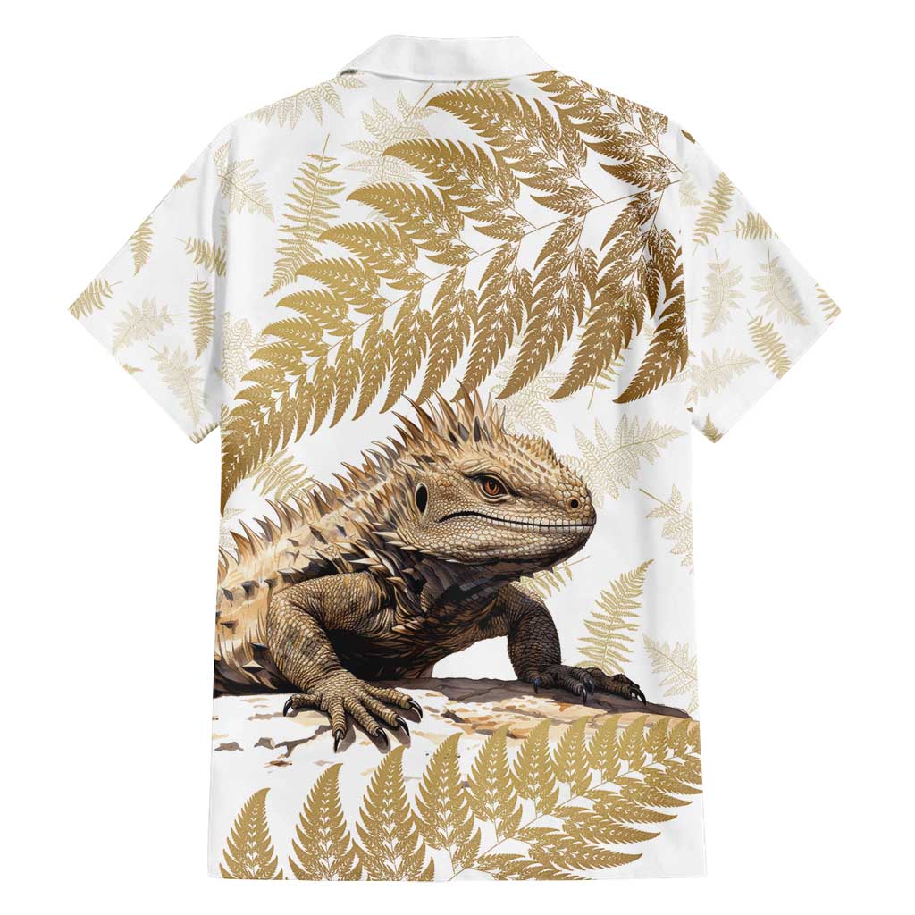 Gold New Zealand Tuatara Family Matching Off Shoulder Maxi Dress and Hawaiian Shirt Aotearoa Sphenodon Punctatus Silver Fern LT14 - Polynesian Pride