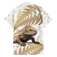 Gold New Zealand Tuatara Family Matching Off Shoulder Maxi Dress and Hawaiian Shirt Aotearoa Sphenodon Punctatus Silver Fern LT14 - Polynesian Pride