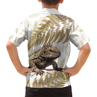 Gold New Zealand Tuatara Hawaiian Shirt Aotearoa Sphenodon Punctatus Silver Fern LT14 - Polynesian Pride