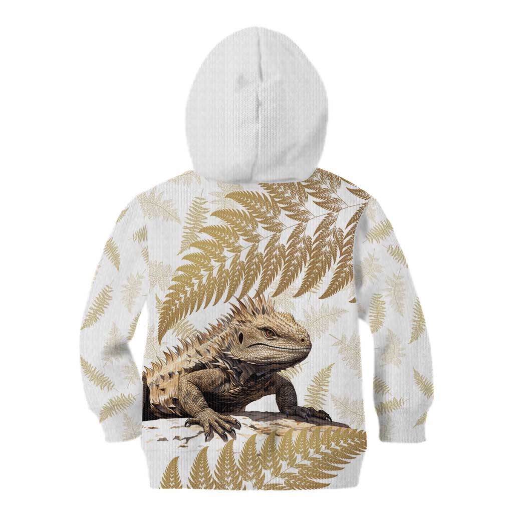 Gold New Zealand Tuatara Kid Hoodie Aotearoa Sphenodon Punctatus Silver Fern