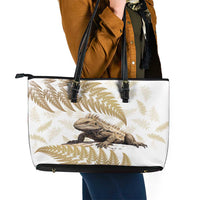Gold New Zealand Tuatara Leather Tote Bag Aotearoa Sphenodon Punctatus Silver Fern LT14 - Polynesian Pride