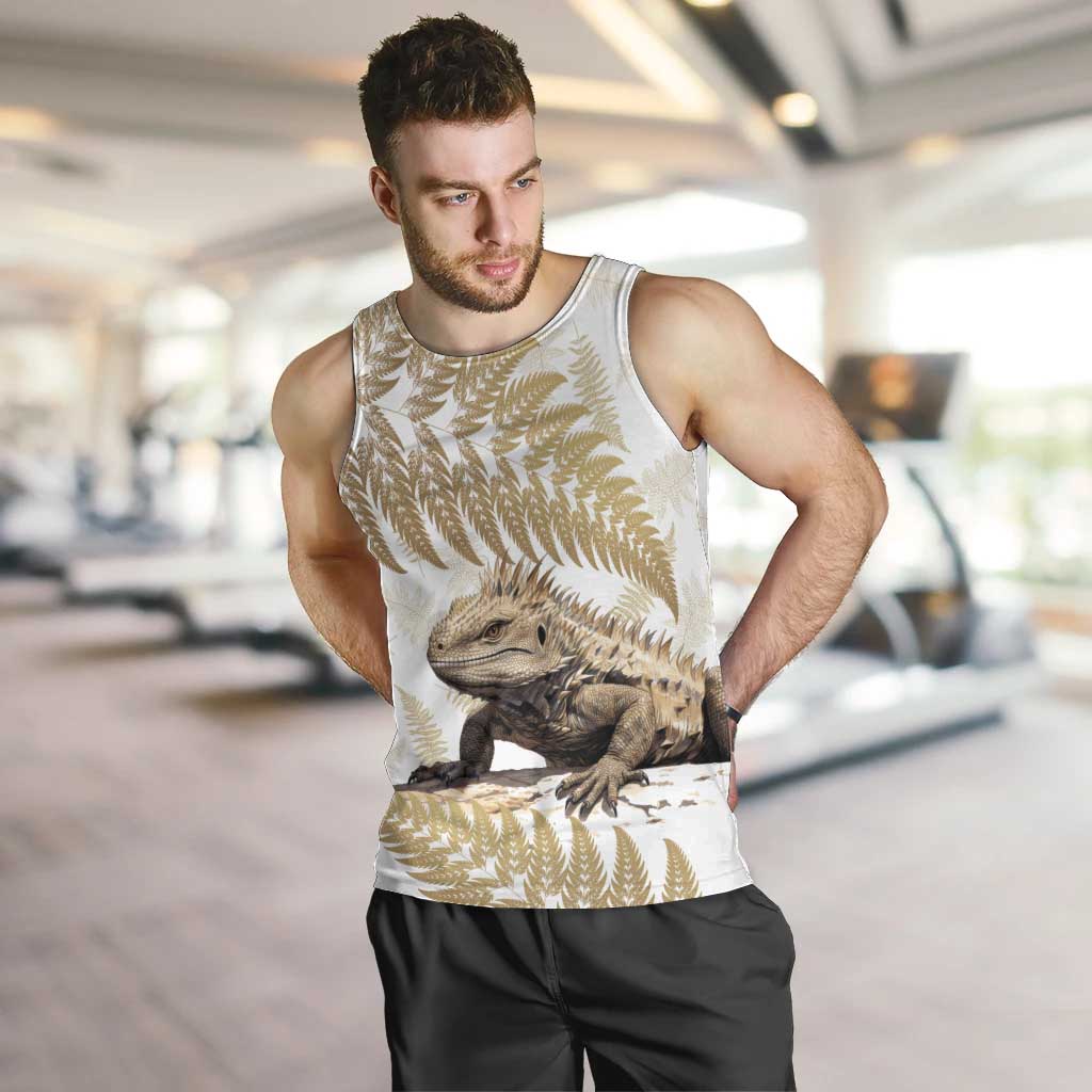 Gold New Zealand Tuatara Men Tank Top Aotearoa Sphenodon Punctatus Silver Fern