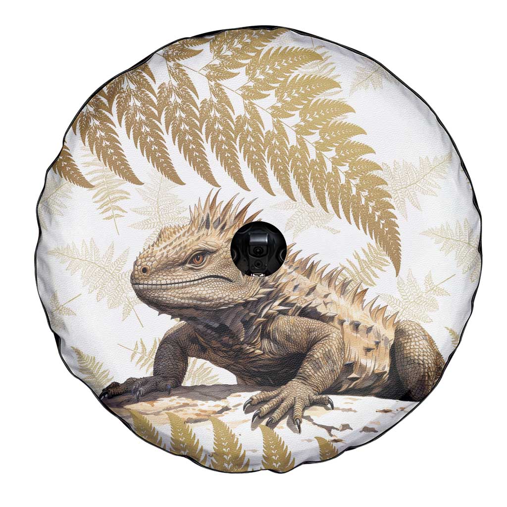 Gold New Zealand Tuatara Spare Tire Cover Aotearoa Sphenodon Punctatus Silver Fern