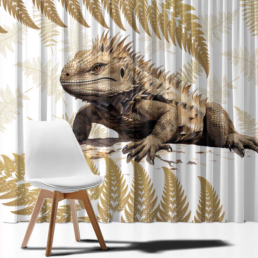 Gold New Zealand Tuatara Window Curtain Aotearoa Sphenodon Punctatus Silver Fern