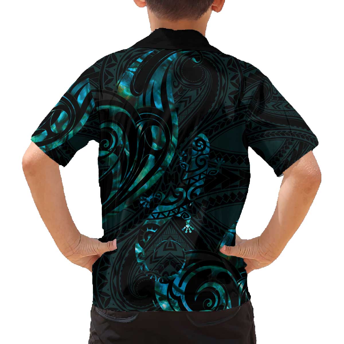 New Zealand Skink Family Matching Off Shoulder Short Dress and Hawaiian Shirt Aotearoa Maori Mix Paua Shell LT14 - Polynesian Pride