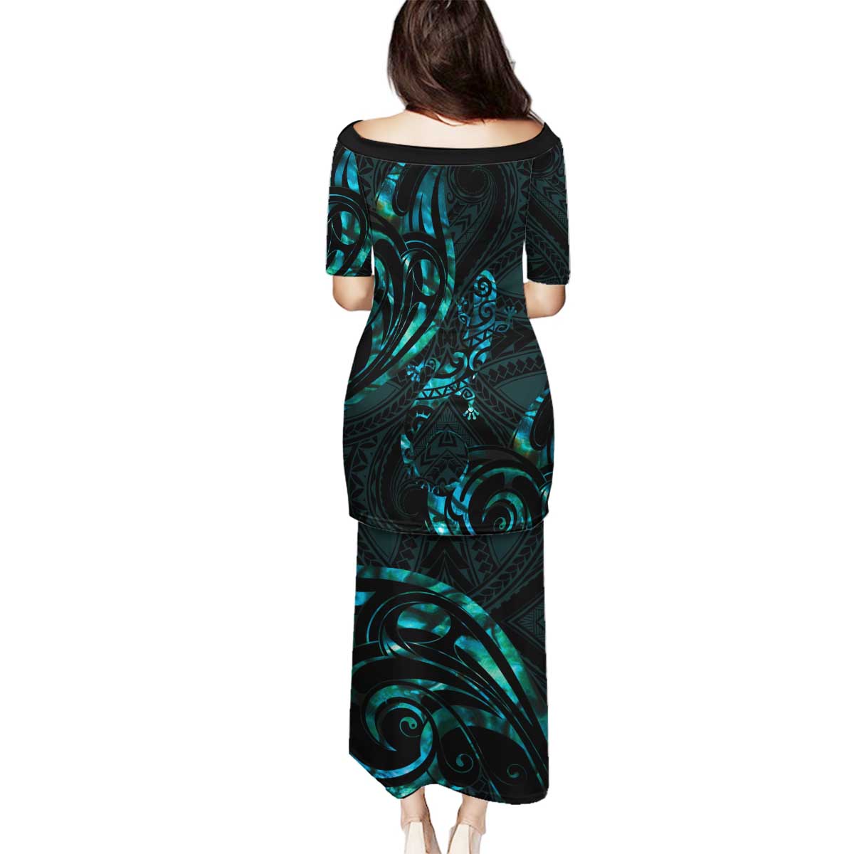 New Zealand Skink Family Matching Puletasi and Hawaiian Shirt Aotearoa Maori Mix Paua Shell LT14 - Polynesian Pride