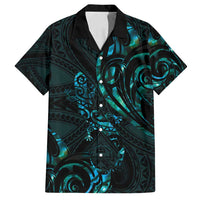 New Zealand Skink Family Matching Summer Maxi Dress and Hawaiian Shirt Aotearoa Maori Mix Paua Shell LT14 Dad's Shirt - Short Sleeve Blue - Polynesian Pride