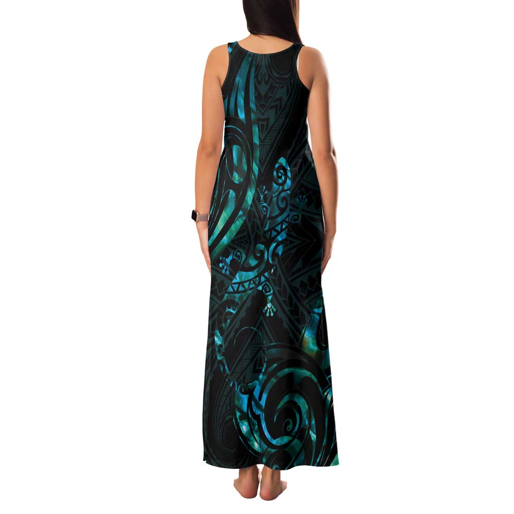 New Zealand Skink Family Matching Tank Maxi Dress and Hawaiian Shirt Aotearoa Maori Mix Paua Shell LT14 - Polynesian Pride
