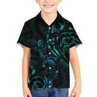 New Zealand Skink Family Matching Tank Maxi Dress and Hawaiian Shirt Aotearoa Maori Mix Paua Shell LT14 Son's Shirt Blue - Polynesian Pride