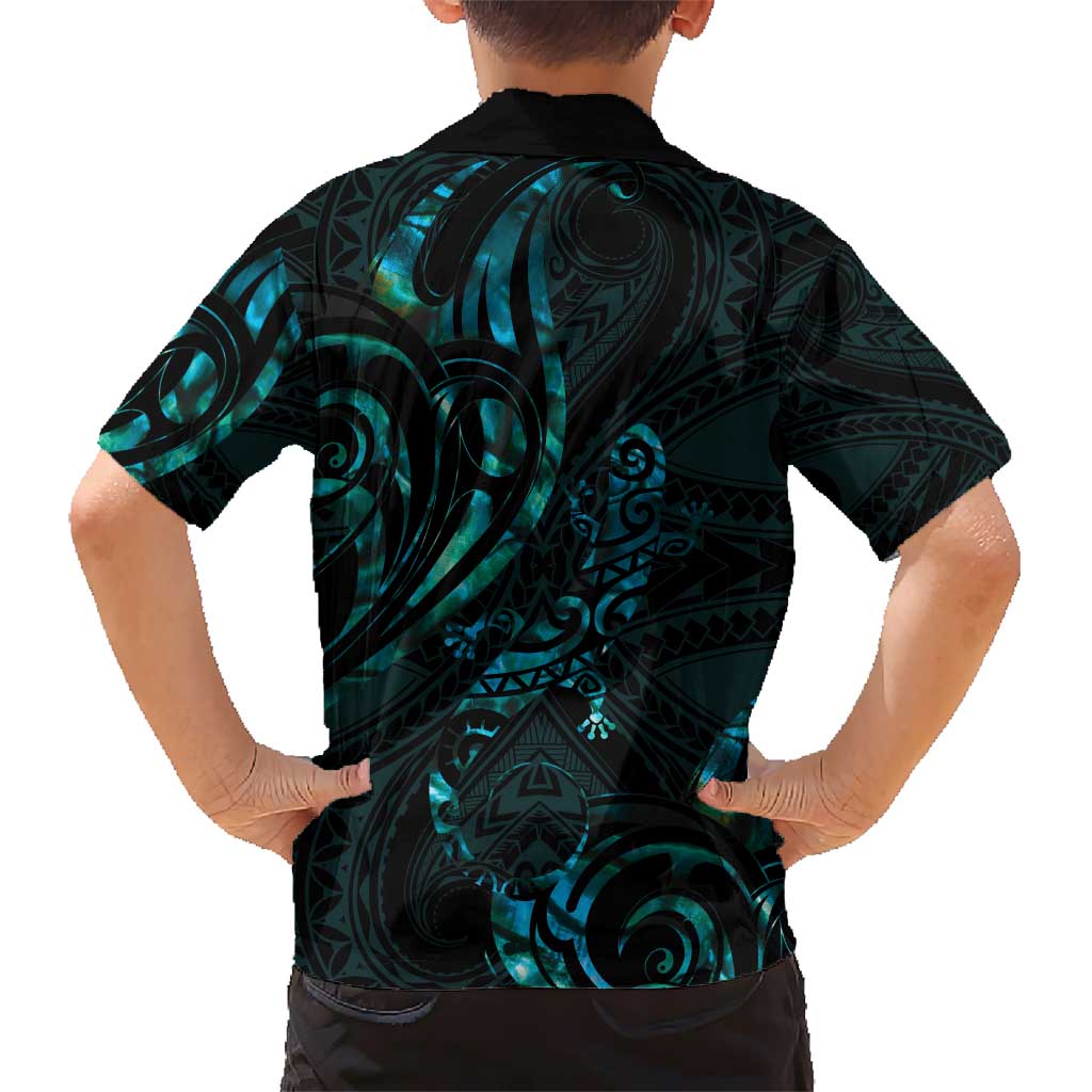 New Zealand Skink Kid Hawaiian Shirt Aotearoa Maori Mix Paua Shell LT14 - Polynesian Pride