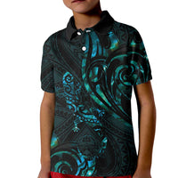 New Zealand Skink Kid Polo Shirt Aotearoa Maori Mix Paua Shell LT14 Kid Blue - Polynesian Pride