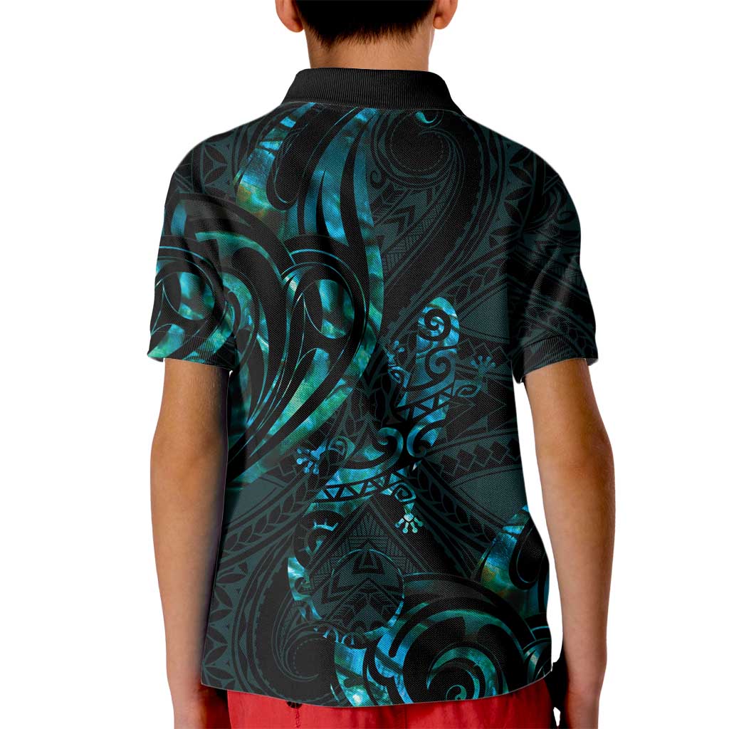 New Zealand Skink Kid Polo Shirt Aotearoa Maori Mix Paua Shell LT14 - Polynesian Pride