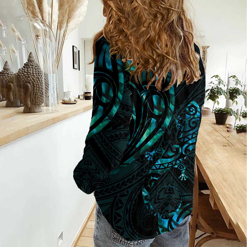 New Zealand Skink Women Casual Shirt Aotearoa Maori Mix Paua Shell LT14 - Polynesian Pride
