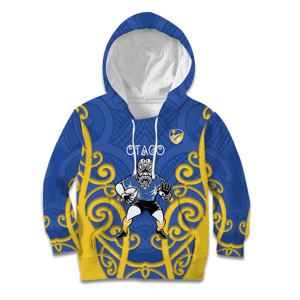 Otago Custom Rugby New Zealand Kid Hoodie Aotearoa Maori Pukana Tiki Mascot