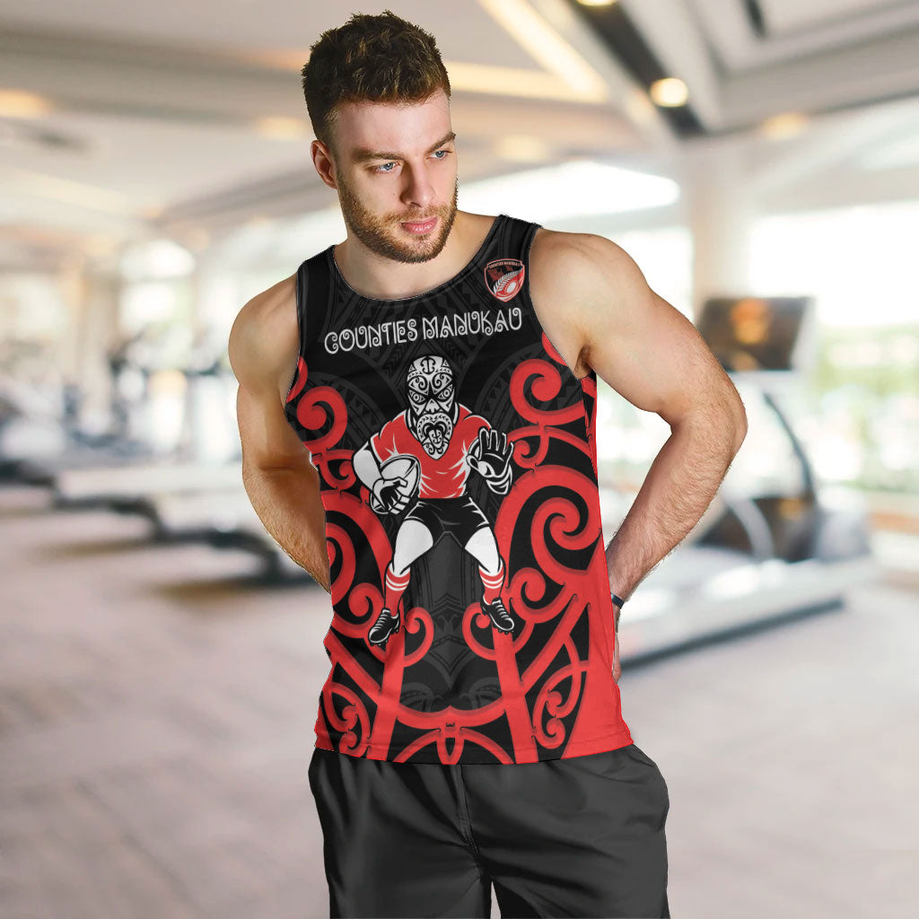 Counties Manukau Custom Rugby New Zealand Men Tank Top Aotearoa Maori Pukana Tiki Mascot