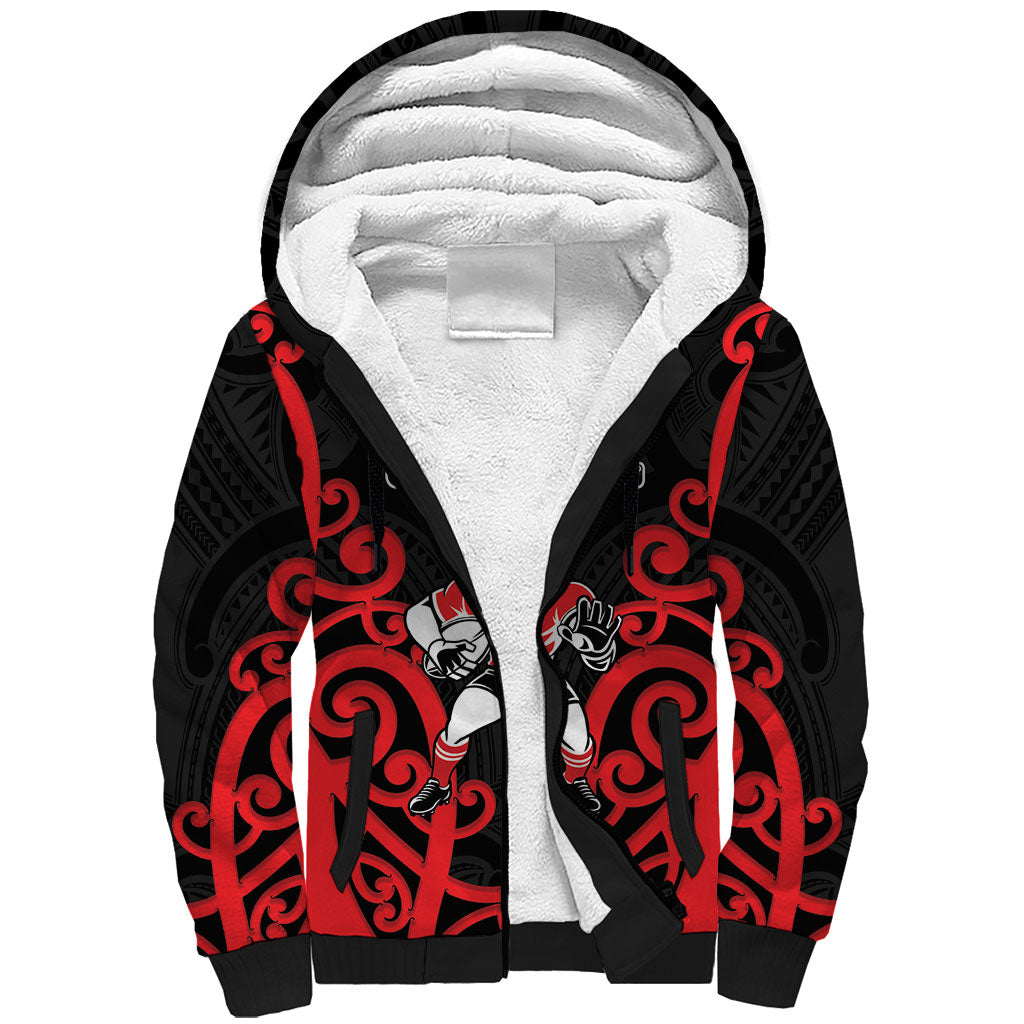 Counties Manukau Custom Rugby New Zealand Sherpa Hoodie Aotearoa Maori Pukana Tiki Mascot