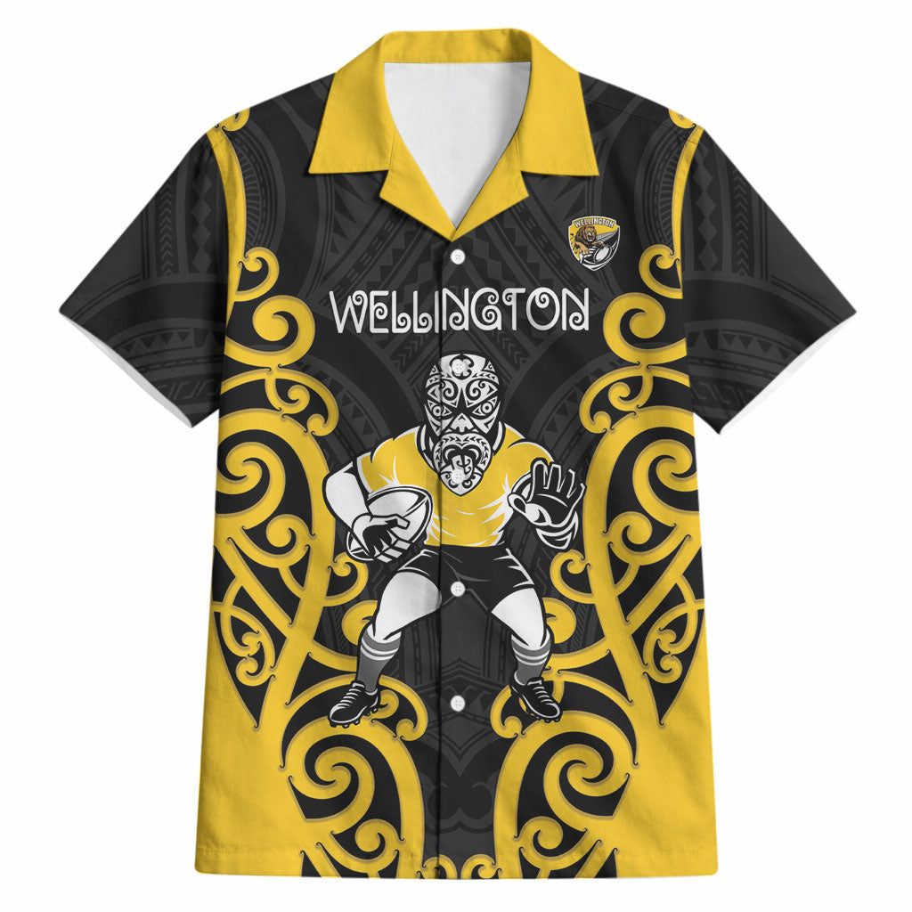 Wellington Custom Rugby New Zealand Hawaiian Shirt Aotearoa Maori Pukana Tiki Mascot