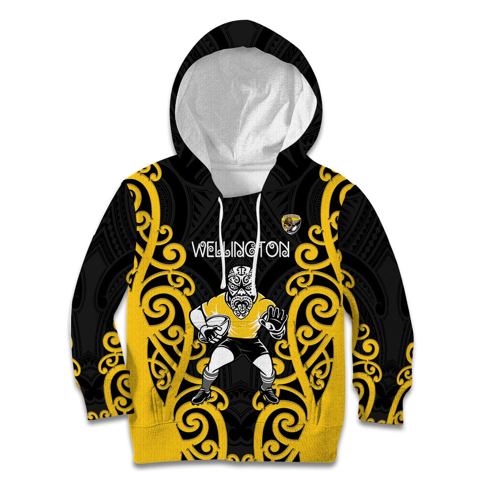 Wellington Custom Rugby New Zealand Kid Hoodie Aotearoa Maori Pukana Tiki Mascot