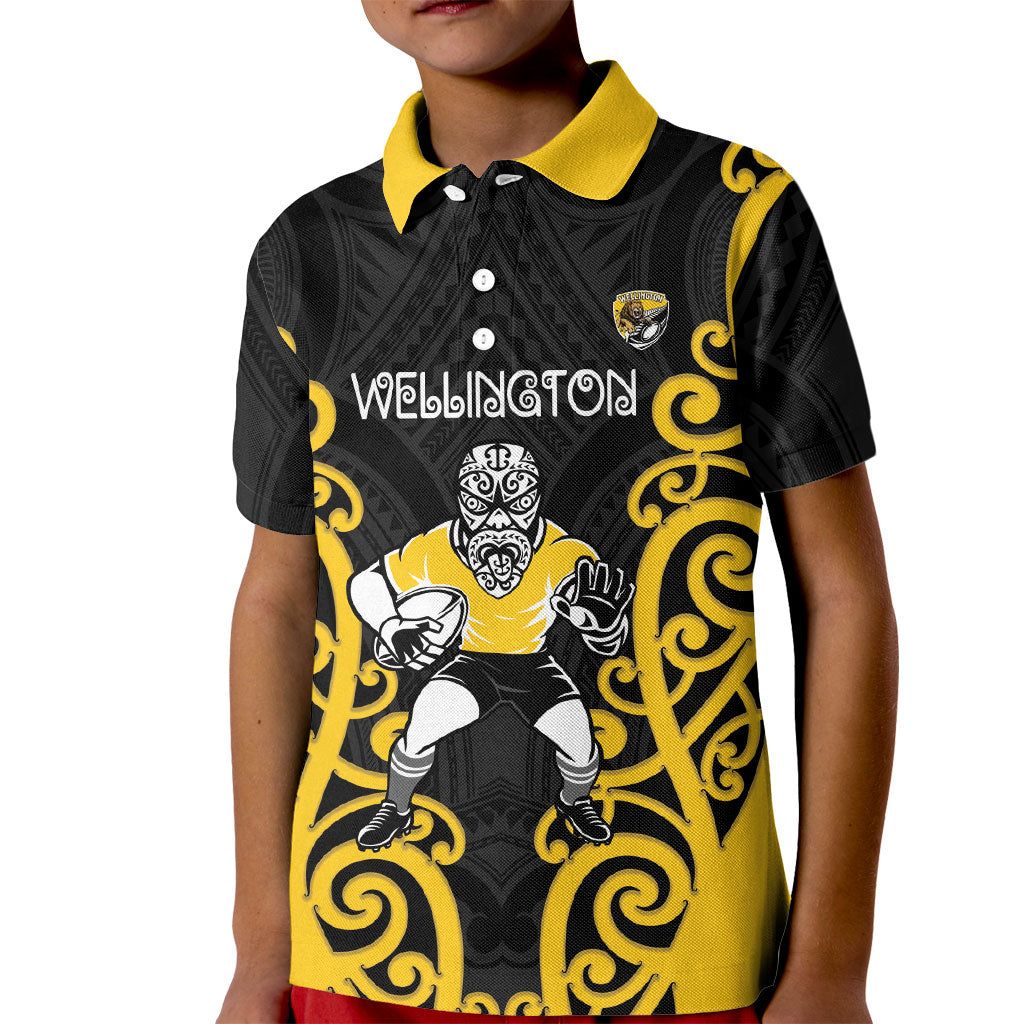 Wellington Custom Rugby New Zealand Kid Polo Shirt Aotearoa Maori Pukana Tiki Mascot