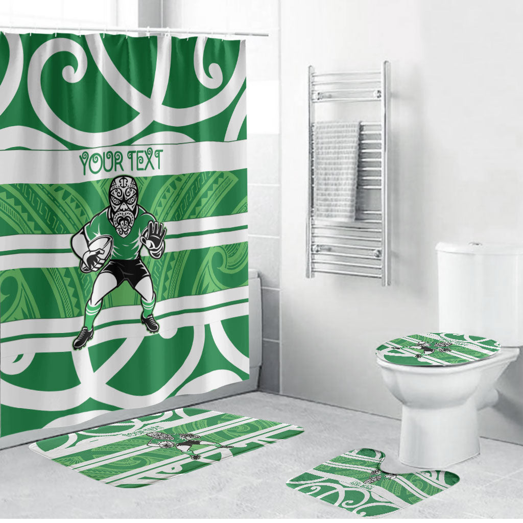 Manawatu Custom Rugby New Zealand Bathroom Set Aotearoa Maori Pukana Tiki Mascot