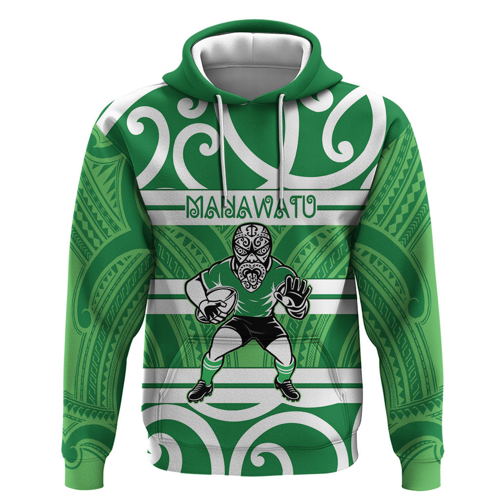 Manawatu Custom Rugby New Zealand Hoodie Aotearoa Maori Pukana Tiki Mascot